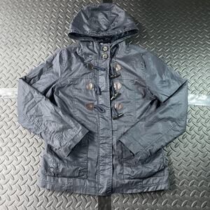 Aeropostale Jacket Womens Medium Gray Hooded Toggle Duffle Pockets Casual Anorak